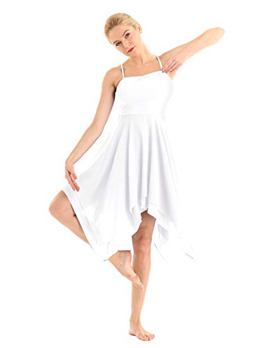 inhzoy Women's Elegant Modern Lyrical Dance Costume Dresses Asymmetric High-Low Contemporary Dancing Dress White Medium