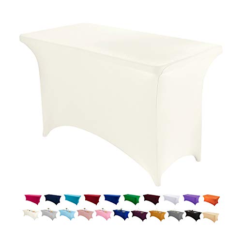 Image of Peomeise 4FT Spandex Table Cover Rectangular Stretch Spandex Tablecloth (Ivory,4FT)