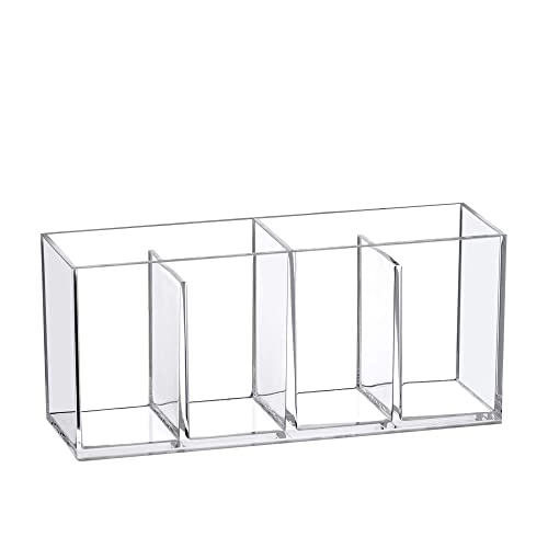 Image of Amazing Abby - Glamour - Acrylic 4-Compartment Makeup Organizer, Transparent Plastic Makeup Brush Holder, Perfect Bathroom Vanity Storage Solution for Makeup Brushes, Eyebrow Pencils, and More