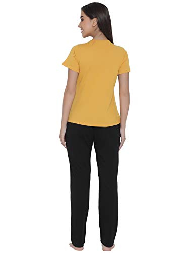 Image of Clovia Women's Cotton Rich Text Print T-Shirt & Pyjama