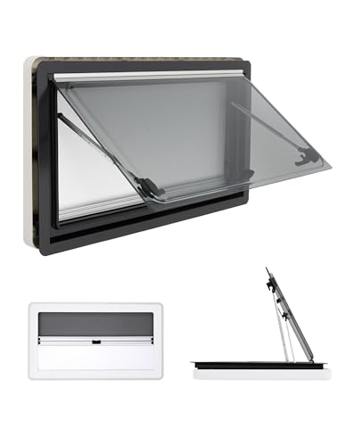 DIFU - Ventana para caravana, 900 x 500 mm, certificado ECE R43, doble cristal acrílico, con mosquitera y persiana, protección contra insectos