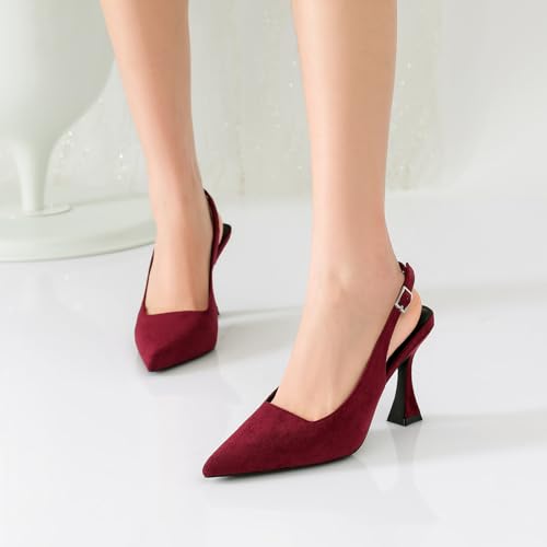 Image of Susanny Slingback Kitten Heels Elegant Dressy Pumps for Women Closed Pointy Toe Sexy Chunky High Heels Wedding Bride Prom Party Dress Shoes