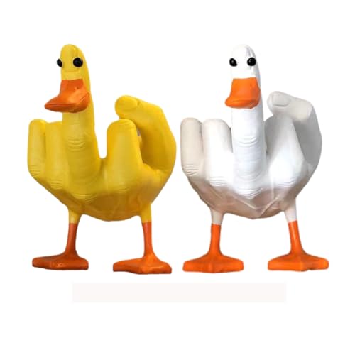 eLymwoo Paquete de 2 estatuas de pato de dedo medio, divertida estatua de pato – Escultura de pato decorativa de resina para el hogar – Soporte para teléfono y llaves – Regalo de broma peculiar (1