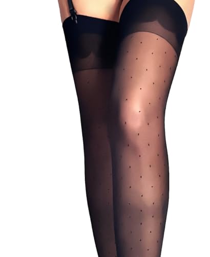 Charm and Attitude Sheer Black Thigh High Stockings for Women Pantyhose for Garter Belts Nylons Lingerie - Made in EU3