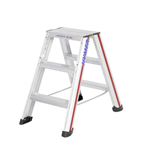 Preisvergleich Produktbild Hymer 602406 Stufenstehleiter 2x3 Stufen (beidseitig begehbar, Spreizsicherung, große Leiterschuhe, Standhöhe ca. 0,21 m)