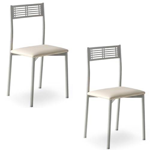 MOMMA HOME Lot de 2 chaises de cuisine modèle Sydney, sièges en similicuir, dimensions 41 x 47 x 86 cm (blanc/argent)