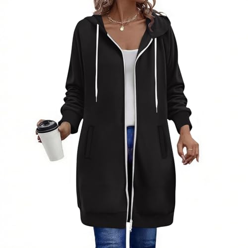 Hoodies for Women Tunic Sweatshirts Tops Zip up Hoodie Long Outerwear Casual Fleece Lined Jackets Fall Winter Coats