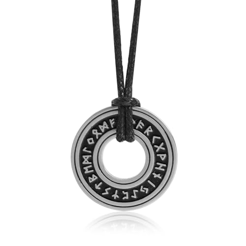 Collar de runas vikingas nórdicas vintage corsario rúnico anciano Futhark anillo Talismán de Protección en Acero Inoxidable con Ciondolo de, Joyería Unisex Ideal para Hombres y Mujeres