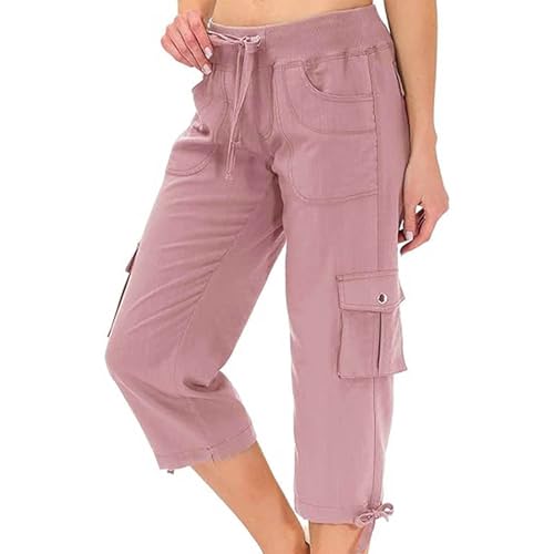EQWIGKEIT Pantalones cortos para mujer, pantalones de senderismo cómodos y ligeros con bolsillos, pantalones de verano hasta la rodilla, tres cuartos, informales, 3/4, transpirables, pantalones capri