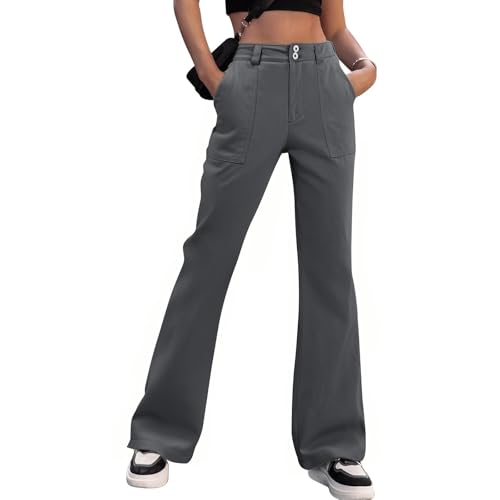 Wide Leg Chino Pants for Women Stretch Twill High Waisted Flare Teacher Pants Dressy Slim Fit Bootcut Work Trousers3