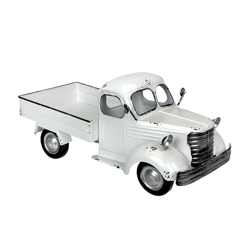 Weathered White Metal Truck Planter â€“ 14 Inch Vintage