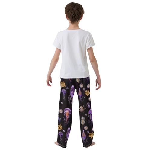 ZZXXB Jellyfish Coral Boys Long Pants Soft Trousers Elastic Waist Kids Lounge Bottoms with Pockets S-XL3