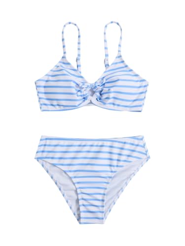 Image of COZYEASE Girls' 2 Piece Ditsy Floral Print Knot Front Ruched Triangle Bikini Swimsuit