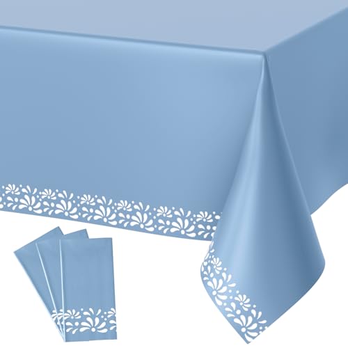 Image of Oudain 4 Pack Cielito Lindo Party Decoration Mexican Tablecloth Disposable Plastic Terracotta Mexican Cielito Lindo Baby Shower Table Decor Wedding Birthday Party Decorations(Floral,Blue)