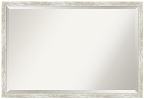 Amanti Art Silver Wall Mirror 26x38 Crackled Metallic Narrow Rectangle Bathroom Mirror for Wall Decor Living Room, Large Casual Frame, Hangs Horizonally and Vertically, Bathroom Decor, Beveled Edge