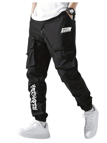 OYOANGLE Men's Casual Jogger Cargo Pants Drawstring Waist Flap Pocket Joggers Athletic Workout Trousers