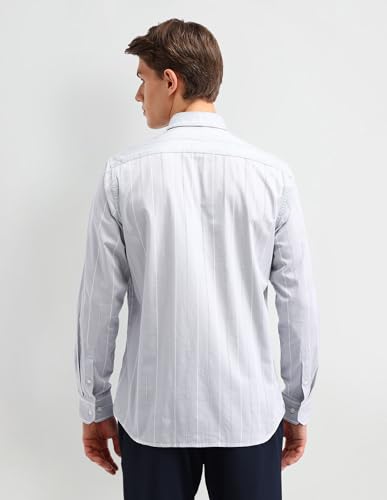Image of Arrow Sport Men Slim fit Cotton Striped Long Sleeves Semi-Cutaway Collar Shirt