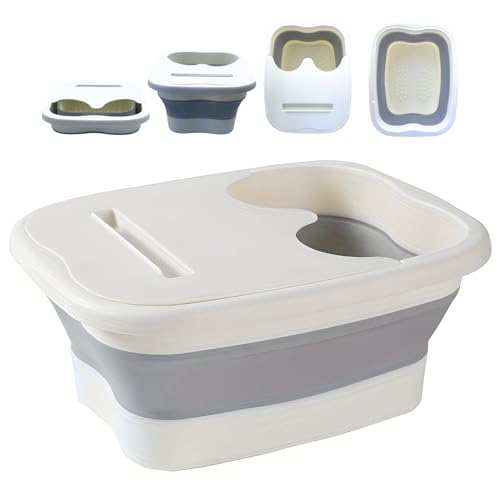 Balneario de pies, baño de pies, cuenco de pedicura plegable con asa de transporte, juego de cubo de remojo de pies, color blanco