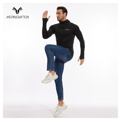 Merino Wool Hoodie Men Lightweight Merino Wool Base Layer Mens Quarter Zip Hoodie Sweatshirt4