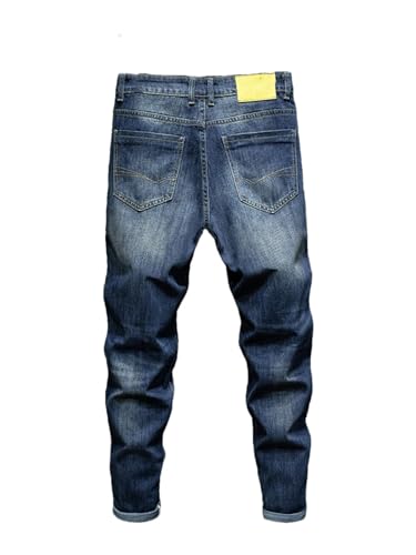 Men's Vintage Blue Slim Stretch Jeans Korean High Street Hip Hop Denim Pants