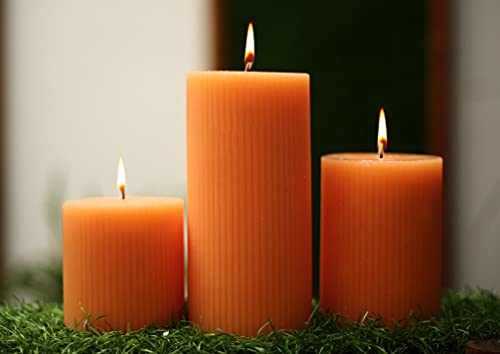 Image of Floryn Decor Premium Ribbed Jasmine Scented Pillar Pure Wax Candles, Full, 3x3, 3x4 & 3x6 inches, Set of 3