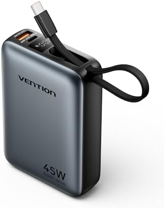 VENTION Mini Power Bank 45 W 20000 mAh con Cable USB-C Integrado,...