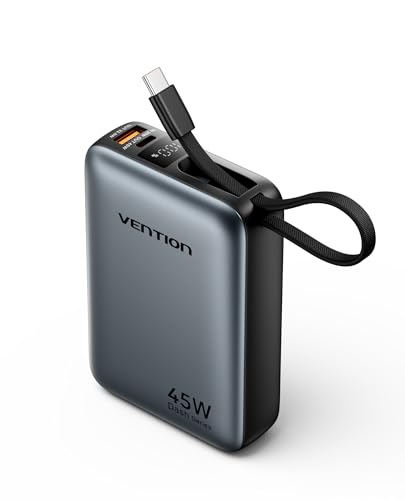 VENTION Mini Power Bank 45W 20000mAh with Built-in USB-C Cable, F...