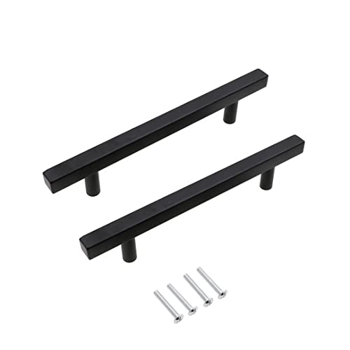SYDARSYN 2 Pcs Black Cupboard Handles Stainless Steel Square T Bar Cabinet Handles Kitchen Drawers Knobs Pull Handles Bathroom Door Handles Furniture Pulls 224mm
