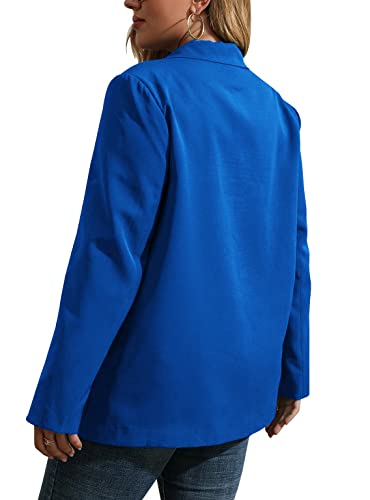 Womens Plus Size Casual Blazer Jackets Long Sleeve Open Front Buttons Work Office Lapel Blazers with Pockets 00-Blue3