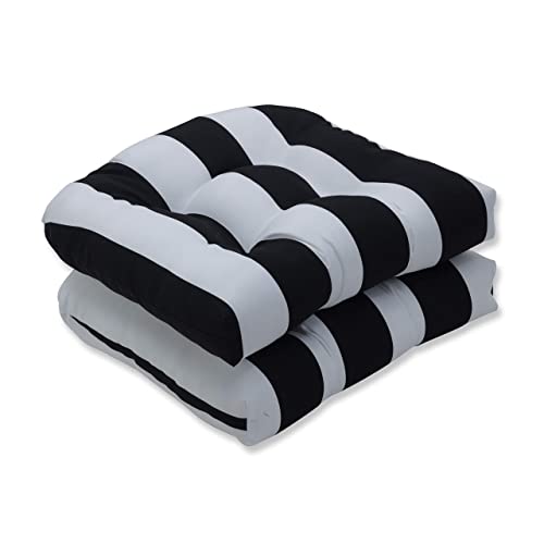 Pillow Perfect 636726 Outdoor/Indoor Cabana Stripe Tufted Seat Cushions (Round Back), 19" X 19", Black, 2 Pack #TOP4