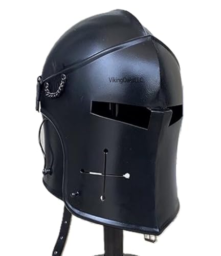 VikingOaksLLC Barbuta Helmet Knight Templar Crusader Helmet | Black Wearable | Medieval LARP Sca Cosplay Armour Costume For Men