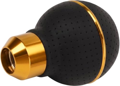 Image of AutoBizarre 5 Speed Aluminum Base Metal Ring Leather Covered Gear Knob Gear Shifter Handle Knob for All Manual Transmission Cars (Gold Ring Black Leather)