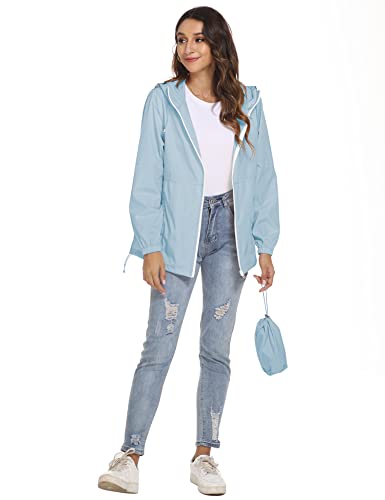 Tcot Womens Windbreaker Lightweight Waterproof Plus Size Rain Jackets Packable Hooded Outdoor Raincoats Light Blue 3Xl #TOP5