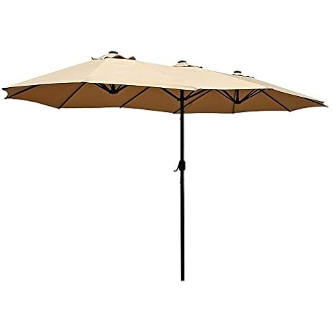 Diaotec Le Papillon 15 ft Market Outdoor Umbrella Double-Sided Patio Umbrella with Crank, Beige Cover