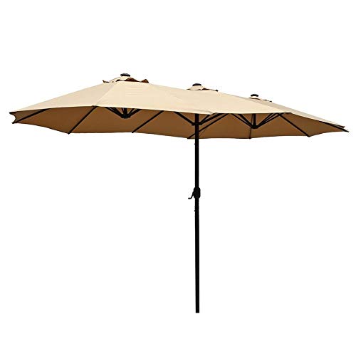 Diaotec Le Papillon 15 ft Market Outdoor Umbrella Double-Sided Patio Umbrella with Crank, Beige