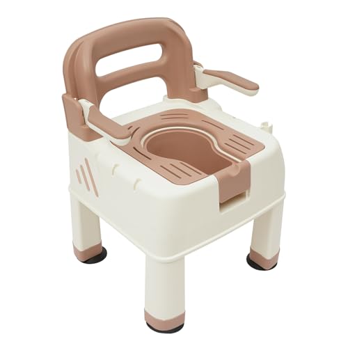Shower Chair, Bath Safety Seat, Eligible Bedside Commode, Portable Toilet Chair, Bedside Commodes Chair, Safety Commode Toilet, Toilet Chair with Duty Drop Arm, 18.5 * 17.72 * 25.98in, Coffee
