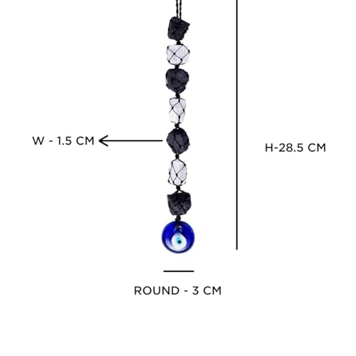 Image of Selenite and Black Tourmaline Evil Eye Hanging for Car Dashboard Decoration | Nazar battu for Home Entrance | Aesthetic Home Decor for Positive Energy & Protection