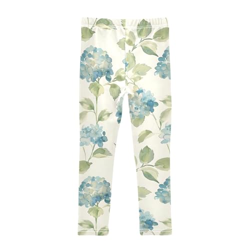 Watercolor Blue Hydrangea Pattern Girls Leggings Soft Stretch Workout Yoga Dance Pants for Kids Casual Tights2