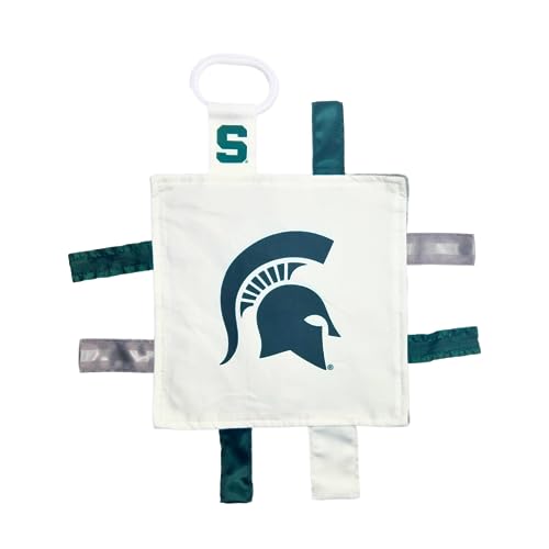 Image of Michigan State University Crinkle Learning Lovey Sensory Plush Blanket, Tag Toys for Babies, Stroller, Sports Team Pride MVP Registry Gift with Clip, 8 inch x 8 inch