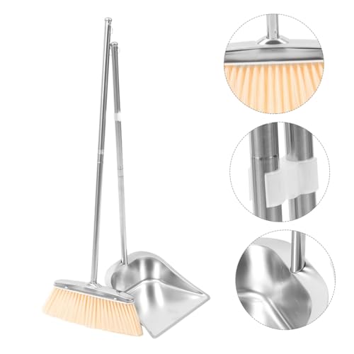 AMUSLESUR 不織強化設計ロングハンドルほうきとダストパン 耐久性高く変形防止 家用掃除用品 シンプル構造で使いやすい清掃アクセサリー