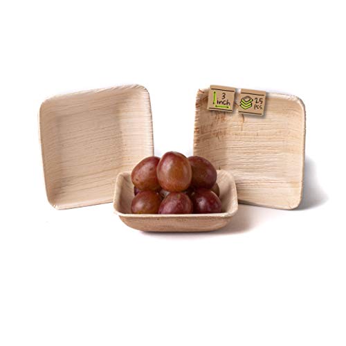 Naturally Chic Compostable Biodegradable Disposable Plates - Palm Leaf 3” Small, Square Dinnerware
