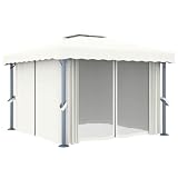 Gazebo con tenda, 3 x 3 m, bianco crema, in alluminio