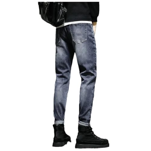 Men Jeans Autumn Straight-Leg Pants Korean Style Slimming Elastic Slim Fit Trousers