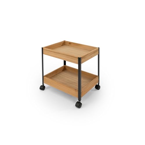 LIN HOME Carrito de Almacenamiento de Madera y Metal Multiuso 35x25x35cm con 2 Estantes - Mueble Auxiliar para Almacenaje Ideal para Baño, Cocina, Salón