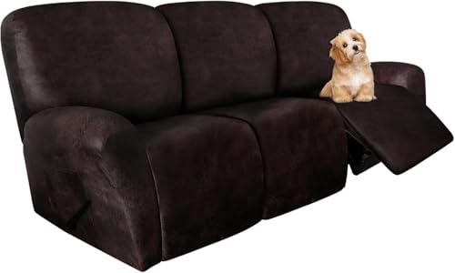 Image of molasofa Recliner Sofa Covers - 8 Pieces Stretch Leather Like Large Couch Covers for 3 Seats Reclining Slipcovers (Chocolate)