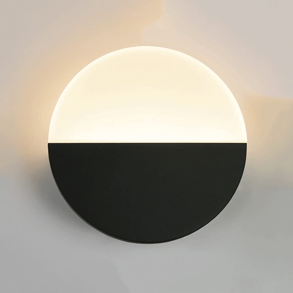 KBUUKYYXouy wall lamp Wall Lamps for Bedroom Acrylic Wall Sconce Round Wall Light Modern Nordic Circle Black+White Wall Mount Light 3000K Warm White Light for Bedroom Living Room Hardwired(Dark)