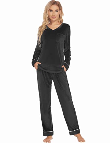 Ekouaer Pj Sets For Women Classic Couples Pajamas Sets Adults Matching Long Sleeve Sleepwear（Black,S #TOP2