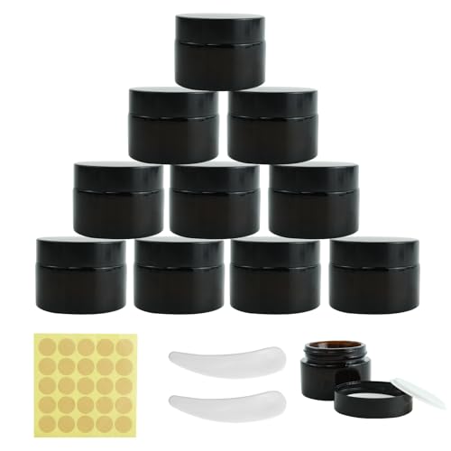 Lot de 10 pots à pommade en verre ambré de 30 ml - Petite boîte avec couvercle - Pour le remplissage de cosmétiques, lotions, crèmes