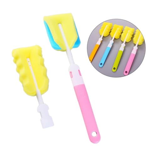 CORHAD 2 Piezas Kit Cepillo Esponja para Limpieza de Biberones y Tetinas Mango Plástico Antideslizante Esponja Suave Reemplazable para Botellas Pequeñas y Accesorios Rosa
