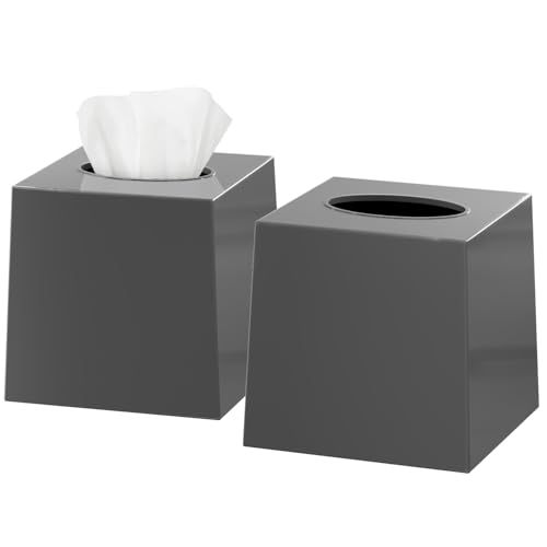dwëllza homë tissue box cover square - facial cube tissue box holder case dispenser for bathroom vanity countertop, bedroom dresser, office desk or night stand table, 2 pack - grey